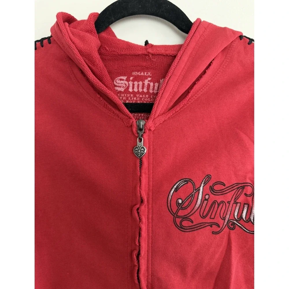Sinful by Affliction Y2K Hoodie Cyber Grunge Goth Red Women's Size Small - Picture 3 of 10